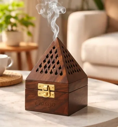 Classyo Wooden Pyramid Dhoop Holder  Incense Holder for Home and Office
